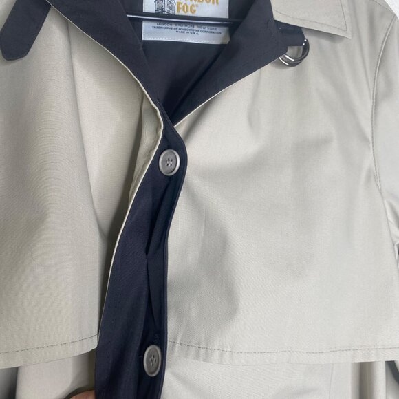 London Fog Trench Coat Womens Size‎ 10 R Khaki Black Belted Removeable Hood - Picture 6 of 13